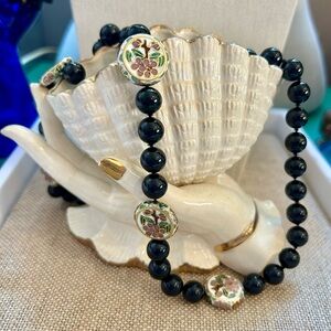 Vintage Onyx & Cloisonné Necklace | Lovely & Romantic